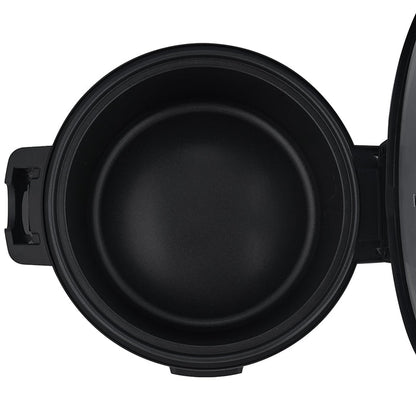 Top-down view of the empty black non-stick inner pot, showing its curved base. (CR-3055)