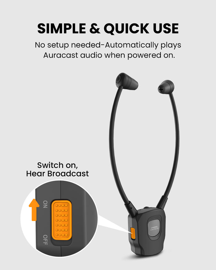 391 Auracast Personal Receiver for Seniors. No need set-up, automatically searches and connects to available Auracast broadcasts