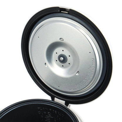 Cuckoo rice cooker with its open lid, showing the detachable stainless steel inner lid designed for easy cleaning. (CR-0671V)