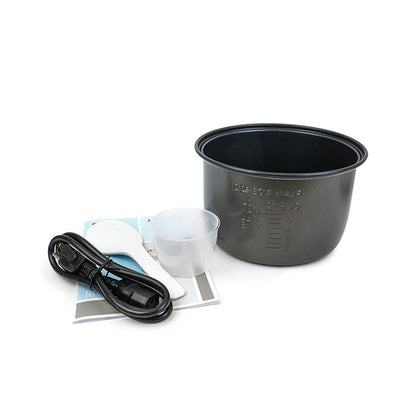 Cuckoo rice cooker accessories including a non-stick inner pot, measuring cup, rice spatula, power cord, and user manual. (CR-0671V)