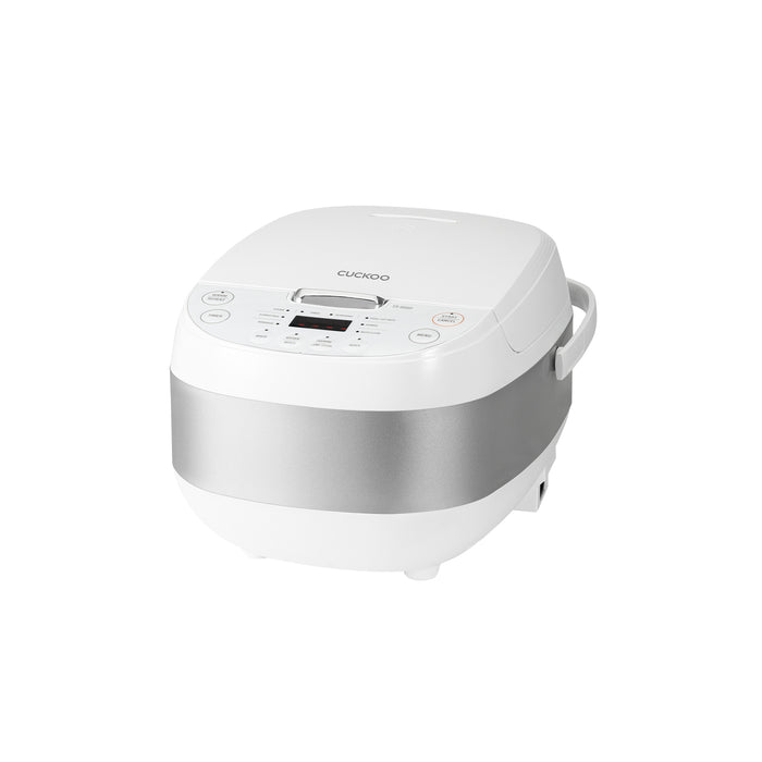 Cuckoo white and silver electric rice cooker featuring an intuitive digital control panel for easy and versatile cooking. (CR-0605F)