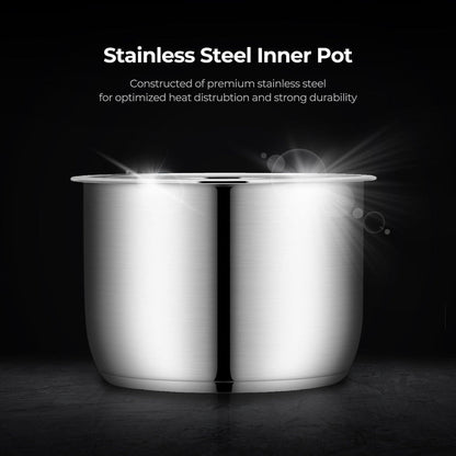 Premium stainless steel inner pot for a CUCKOO multicooker, designed for durability and optimized heat distribution. (CMC-ZSN601F)
