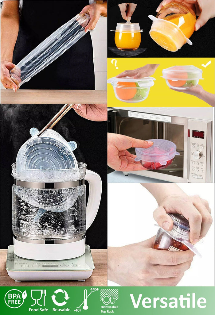 6.3 Inches Silicone Stretchable Lids, Dinnerware & Food Covers (6 Pieces Set)