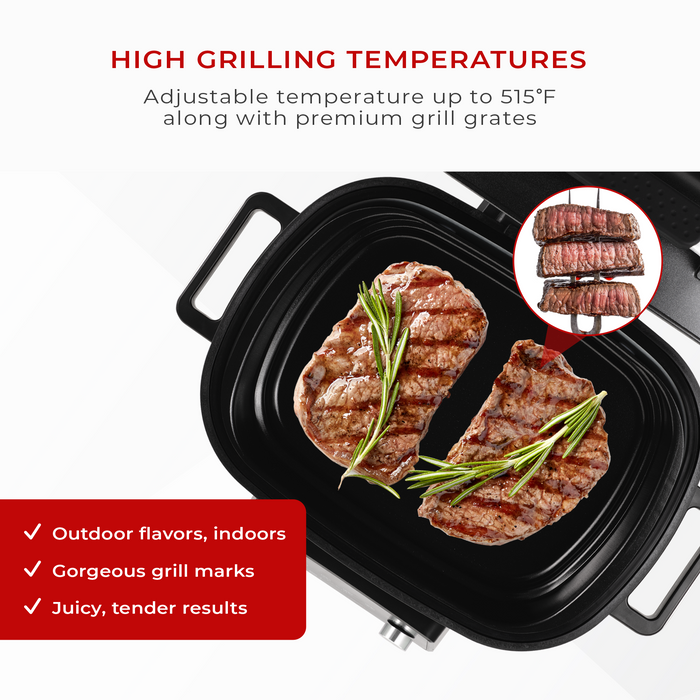 High Grilling Temperatures: Adjustable up to 515°F for authentic indoor grilling results with perfect sear marks and flavors. (CAFG-A0601S)