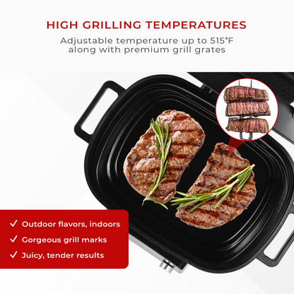 High Grilling Temperatures: Adjustable up to 515°F for authentic indoor grilling results with perfect sear marks and flavors. (CAFG-A0601S)