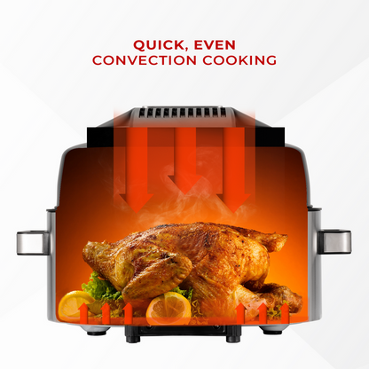 Quick, Even Convection Cooking: Cuckoo air fryer utilizing powerful circulation for perfectly roasted whole chicken. (CAFG-A0601S)