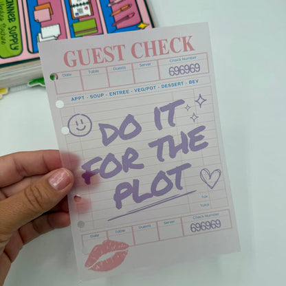 Do It For The Plot Guest Check Vellum Dashboard