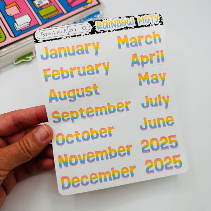 Rainbow Stripe Month of the Year Text Stickers