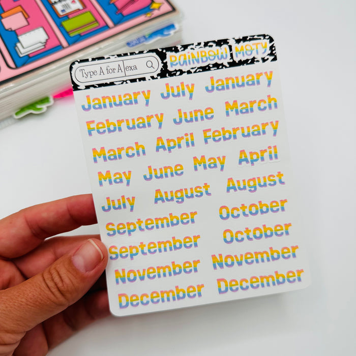 Rainbow Stripe Month of the Year Text Stickers