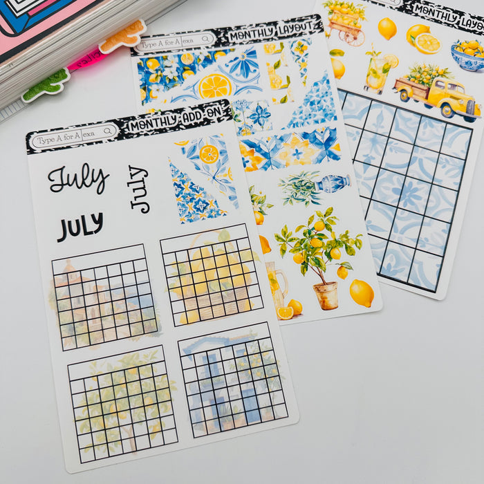Summer Lemons Monthly Layout Sticker Kit