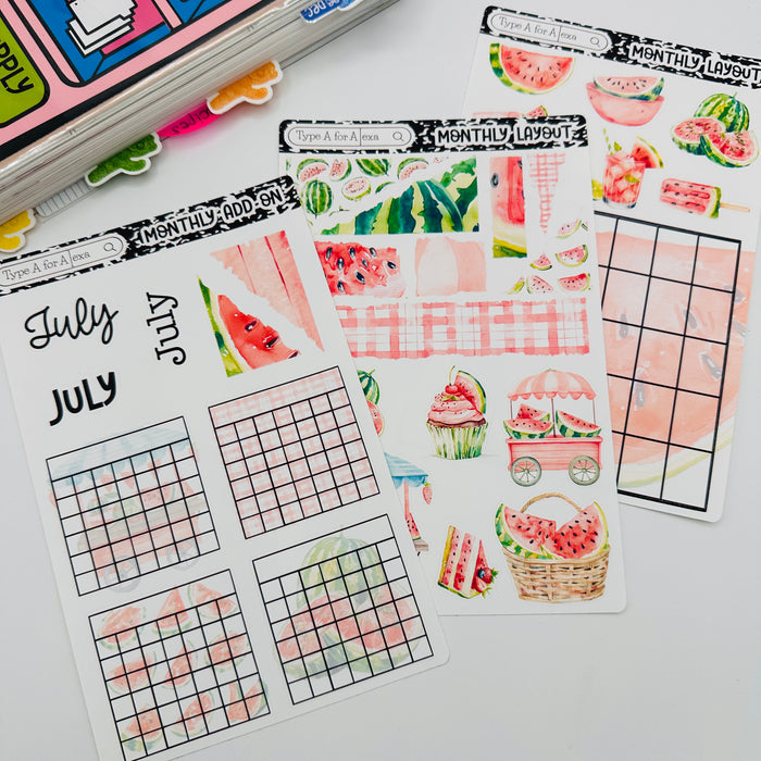 Summer Watermelon Monthly Layout Sticker Kit