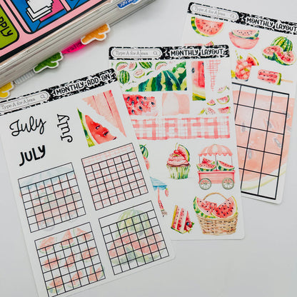 Summer Watermelon Monthly Layout Sticker Kit