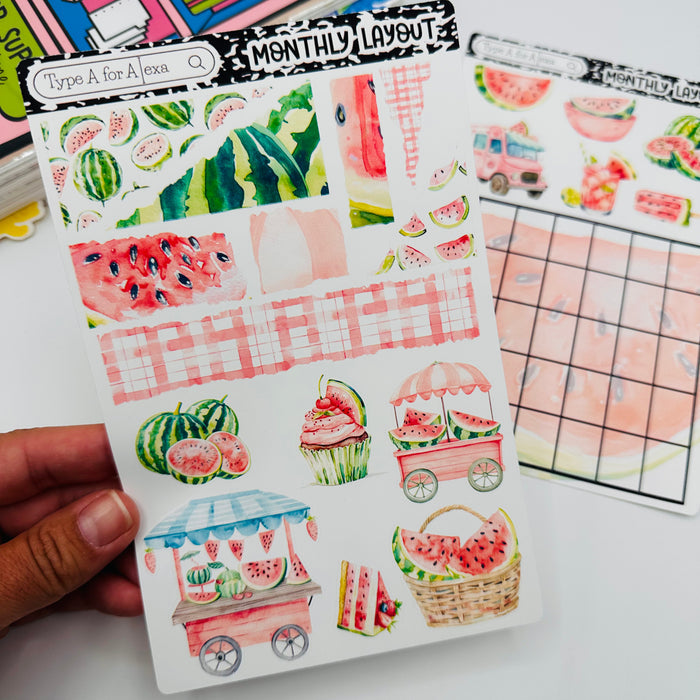 Summer Watermelon Monthly Layout Sticker Kit