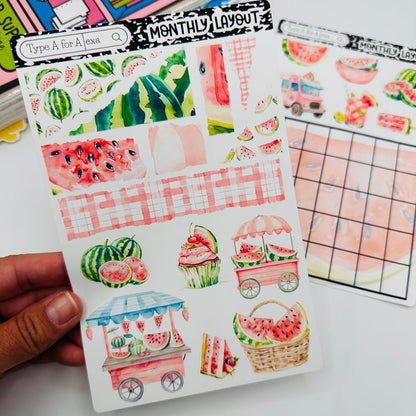 Summer Watermelon Monthly Layout Sticker Kit