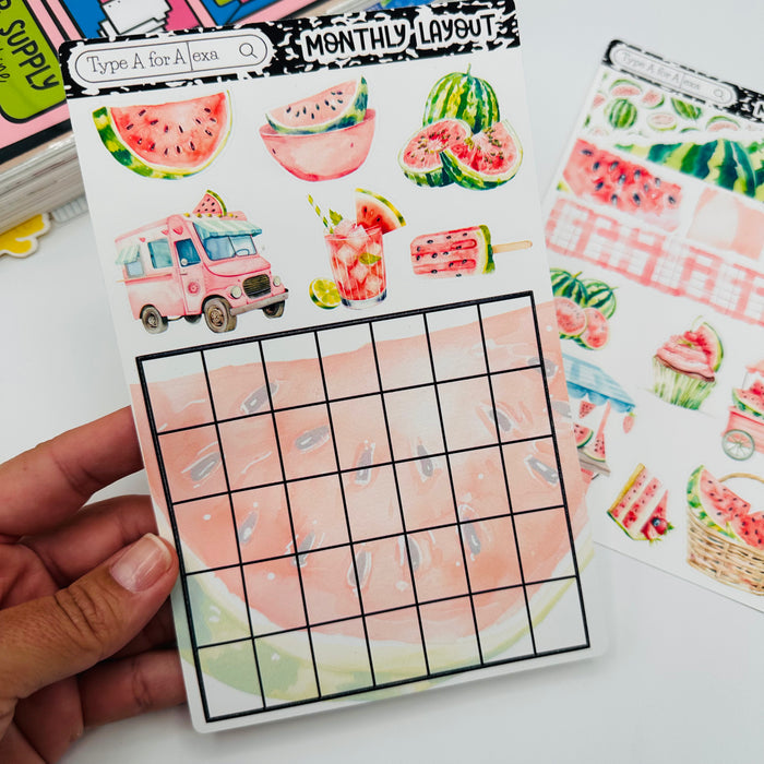 Summer Watermelon Monthly Layout Sticker Kit