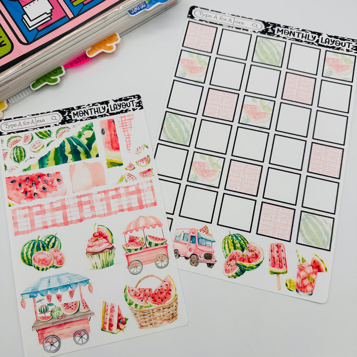Summer Watermelon Monthly Layout Sticker Kit