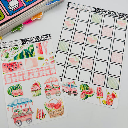 Summer Watermelon Monthly Layout Sticker Kit