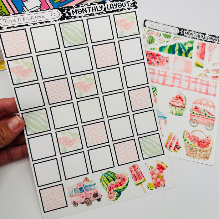 Summer Watermelon Monthly Layout Sticker Kit