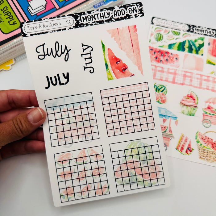 Summer Watermelon Monthly Layout Sticker Kit