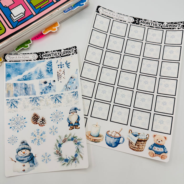 Winter Frost Planner Monthly Layout Sticker Kit