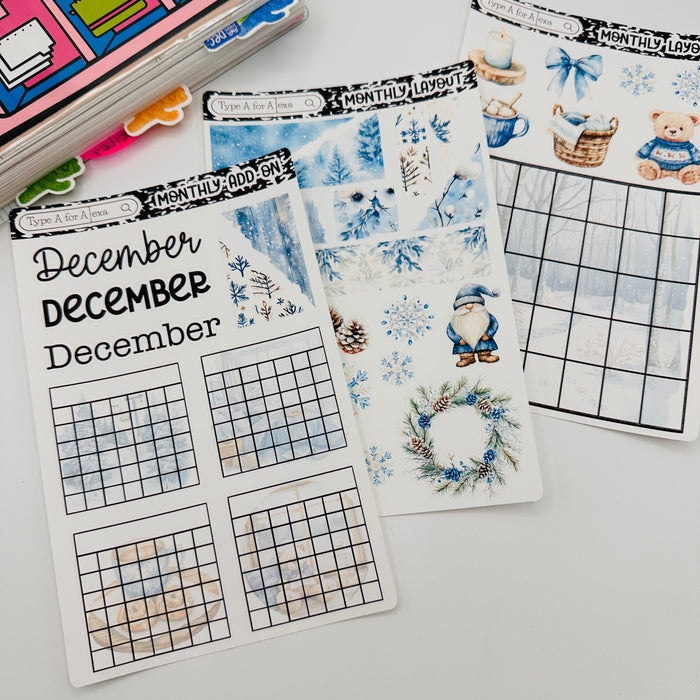 Winter Frost Planner Monthly Layout Sticker Kit