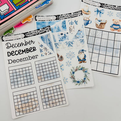 Winter Frost Planner Monthly Layout Sticker Kit