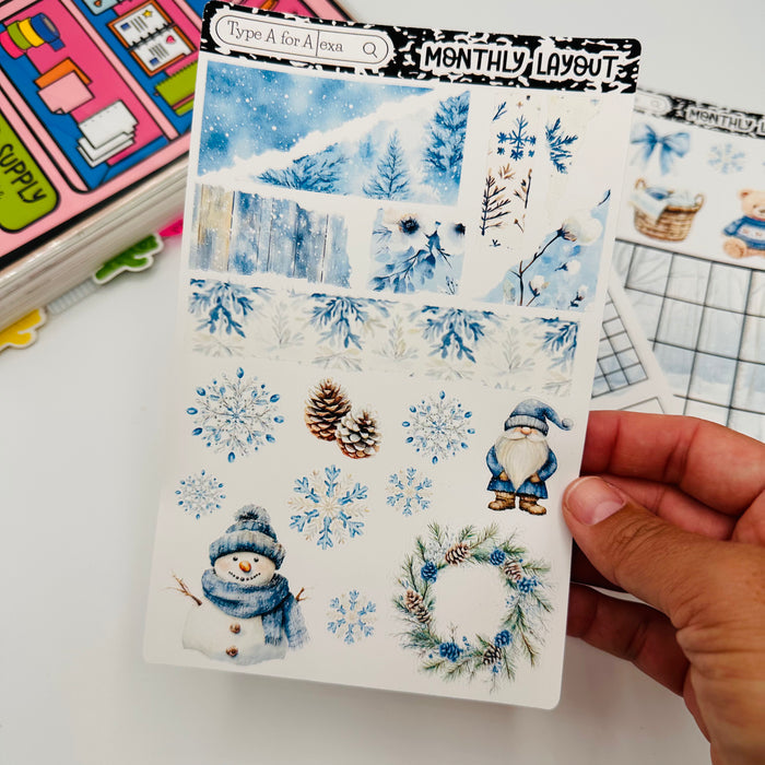 Winter Frost Planner Monthly Layout Sticker Kit