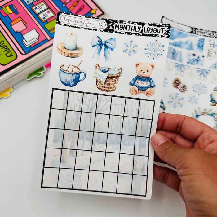 Winter Frost Planner Monthly Layout Sticker Kit
