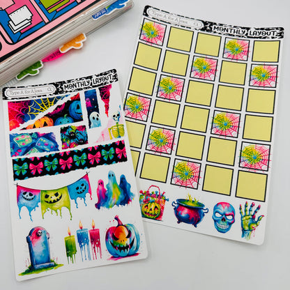 Neon Halloween Monthly Layout Sticker Kit