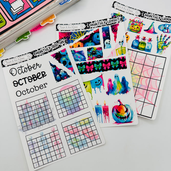 Neon Halloween Monthly Layout Sticker Kit