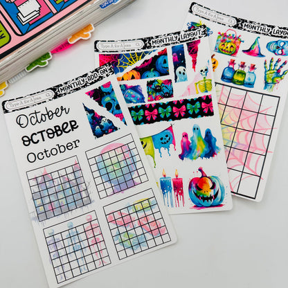 Neon Halloween Monthly Layout Sticker Kit