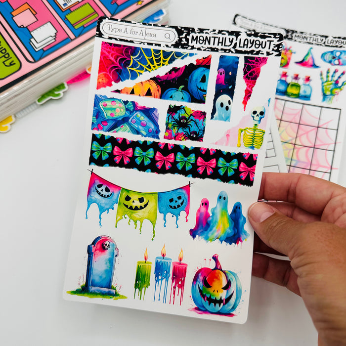 Neon Halloween Monthly Layout Sticker Kit