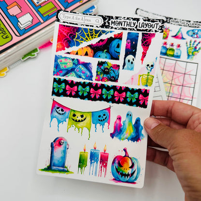 Neon Halloween Monthly Layout Sticker Kit