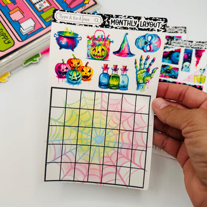 Neon Halloween Monthly Layout Sticker Kit
