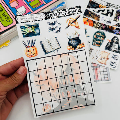 Halloween Planner Monthly Layout Sticker Kit
