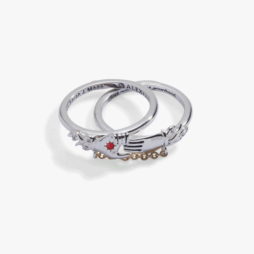 A Court of Thorns and Roses 'Keep Reaching Out Your Hand' Nesta & Cassian Ring Set of 2