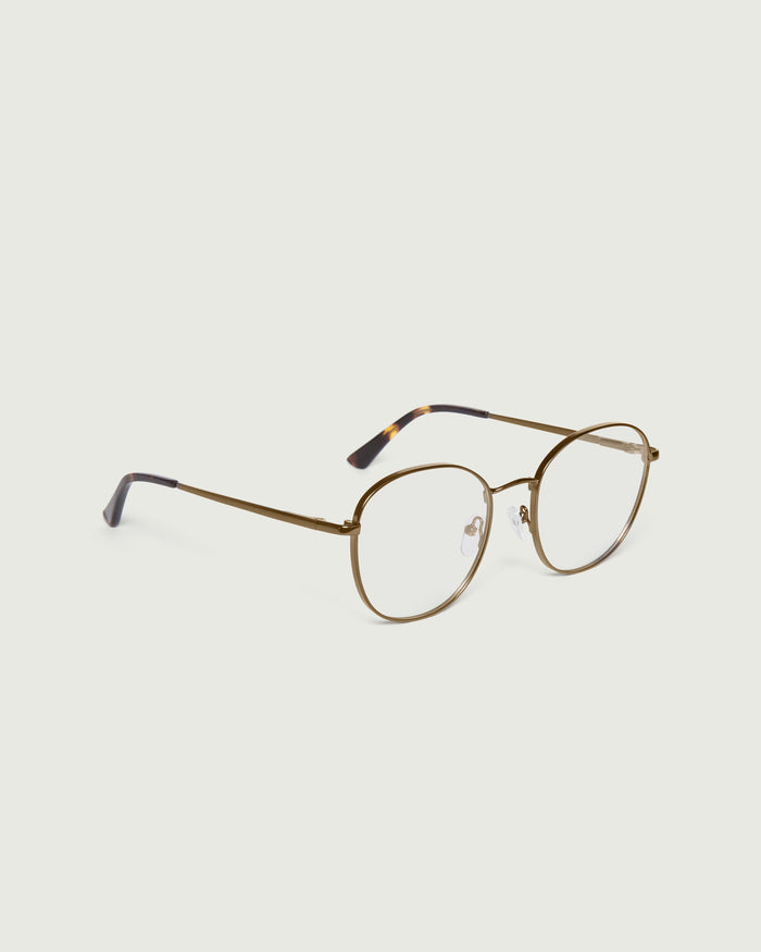 Rye::Abbot Eyeglasses round brown metal front diagonal