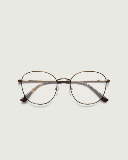 Rye::Abbot Eyeglasses round brown metal top