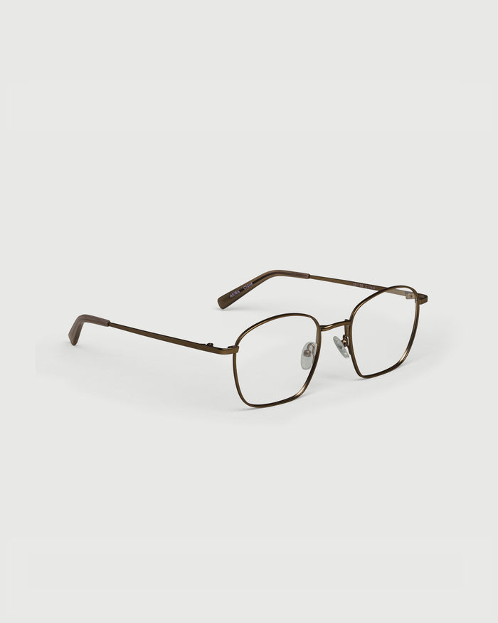 Bronze::Akira Eyeglasses square brown metal front diagonal