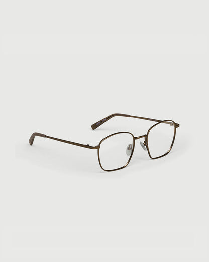 Bronze::Akira Eyeglasses square brown metal front diagonal