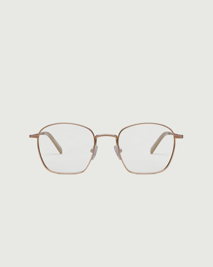 Tan::Akira Eyeglasses square brown metal front