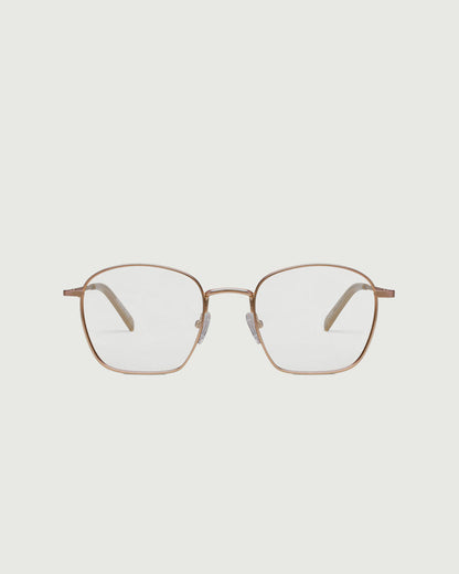 Tan::Akira Eyeglasses square brown metal front