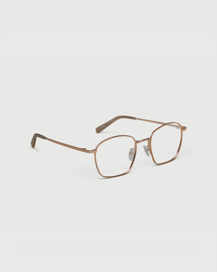 Tan::Akira Eyeglasses square brown metal front diagonal