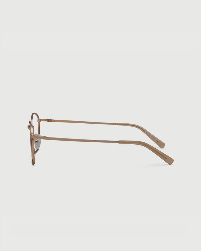 Tan::Akira Eyeglasses square brown metal side