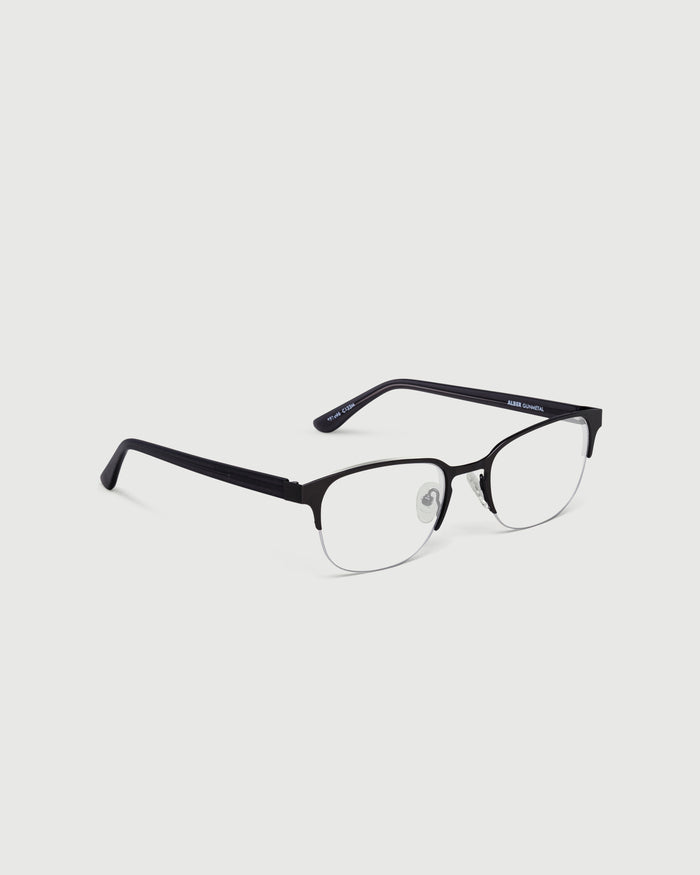 Gunmetal::Alber Eyeglasses browline gray metal front diagonal