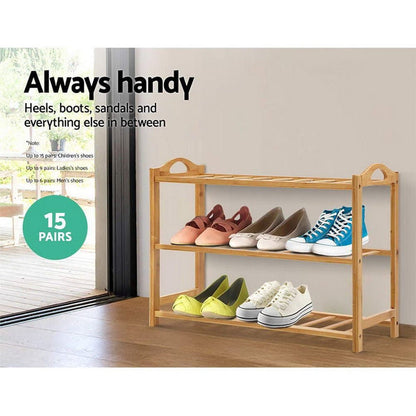 Artiss 3 Tiers Bamboo Shoe Rack Storage Organiser Wooden Shelf Stand Shelves -Home Living Store - -