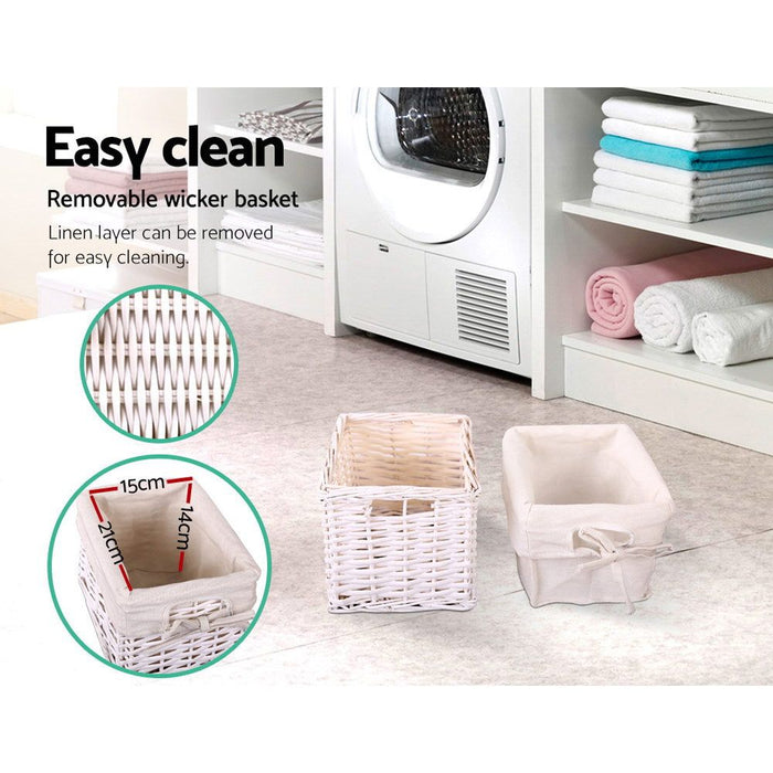Artiss Bedside Table 1 Drawer with Basket Rustic White X2 -Home Living Store - -
