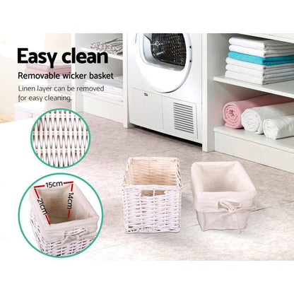 Artiss Bedside Table 1 Drawer with Basket Rustic White X2 -Home Living Store - -