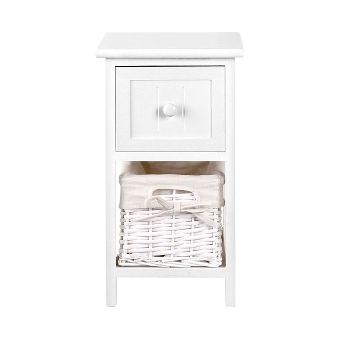 Artiss Bedside Table 1 Drawer with Basket Rustic White X2 -Home Living Store - -
