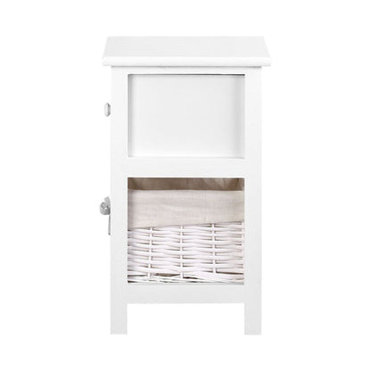 Artiss Bedside Table 1 Drawer with Basket Rustic White X2 -Home Living Store - -